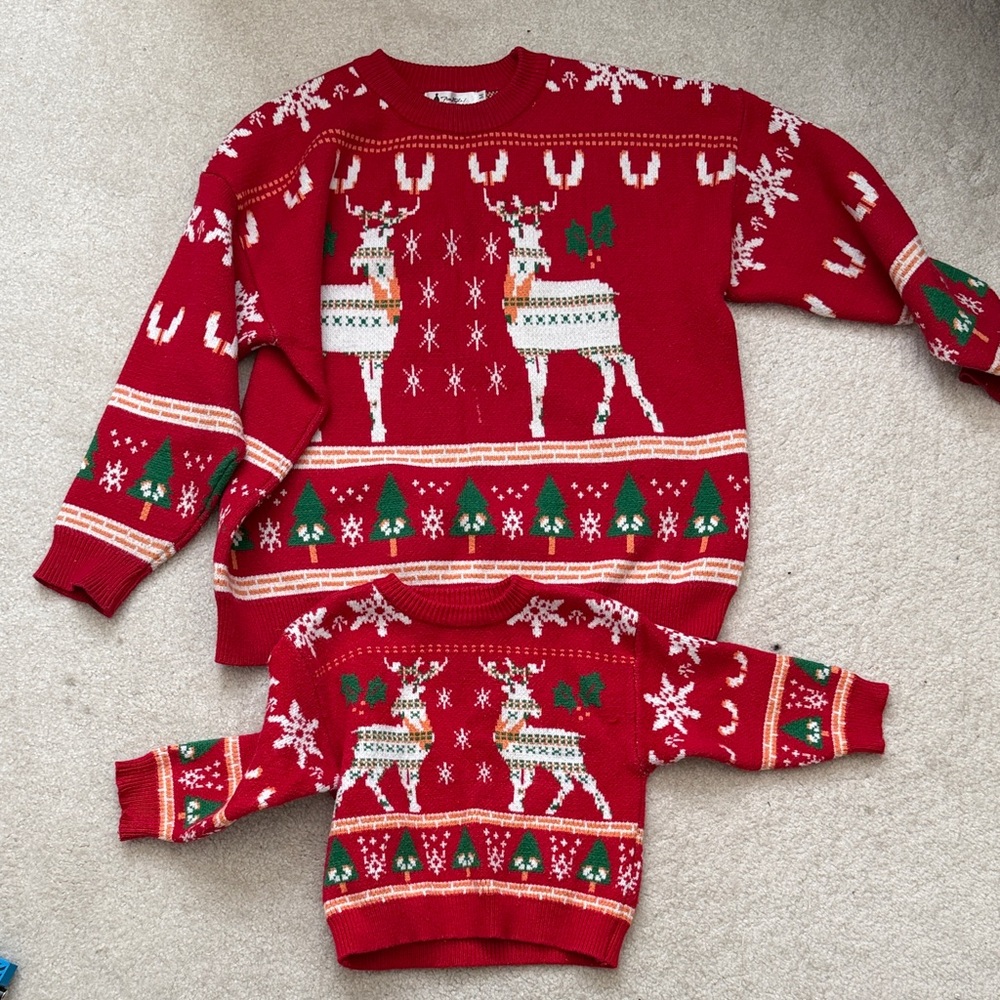 Family matching Red Holiday Sweater with Snowflake Design